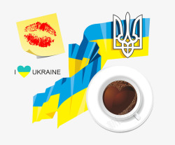 乌克兰国旗与咖啡素材