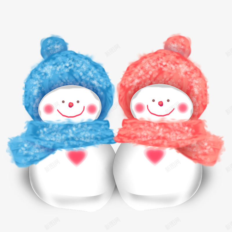 卡通手绘可爱的一对雪人png免抠素材_新图网 https://ixintu.com 一对雪人 创意 卡通手绘 可爱的 围巾 帽子