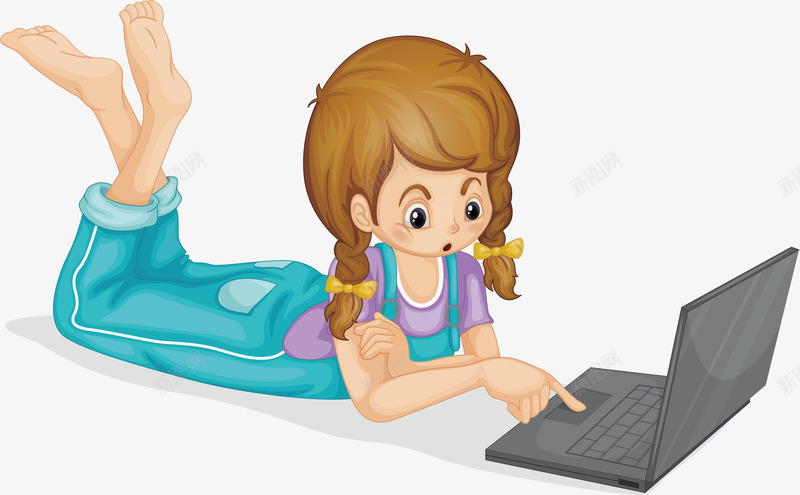点击触摸屏的女孩png免抠素材_新图网 https://ixintu.com 卡通女孩 幼教 查分数 玩电脑 矢量素材