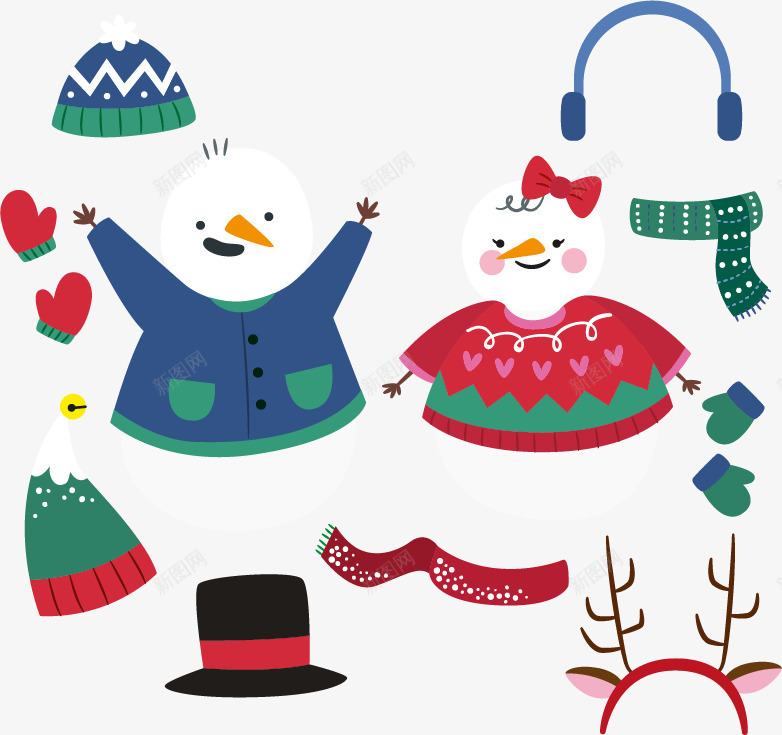 可爱雪人装扮png免抠素材_新图网 https://ixintu.com 围巾 圣诞节 开心 毛衣 雪人