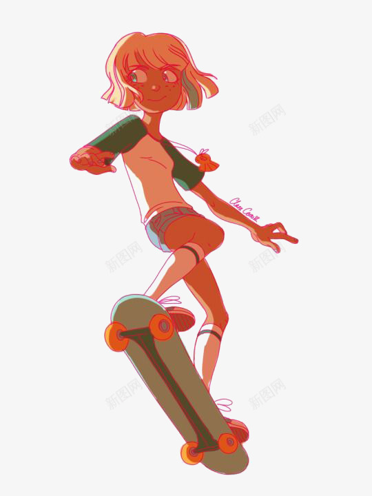 滑板png免抠素材_新图网 https://ixintu.com 小女生 手绘女生 滑板女生 玩滑板