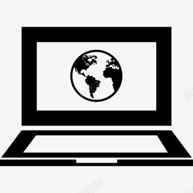 地球的标志在屏幕上一个打开的笔记本电脑图标图标