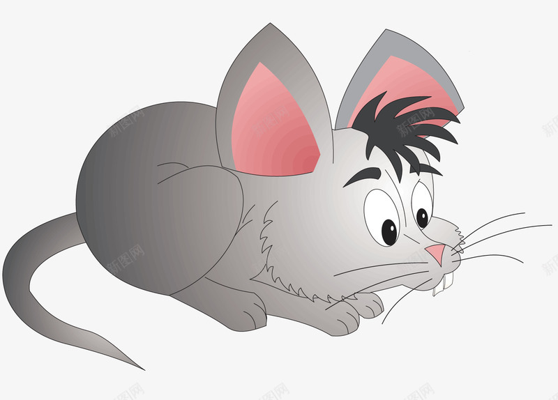 灰色的小老鼠png免抠素材_新图网 https://ixintu.com 卡通 卡通图案 灰色的身体 粉色的耳朵 胡须 黑色的头发