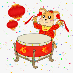 2020年春节喜庆鼠年打鼓卡通素材