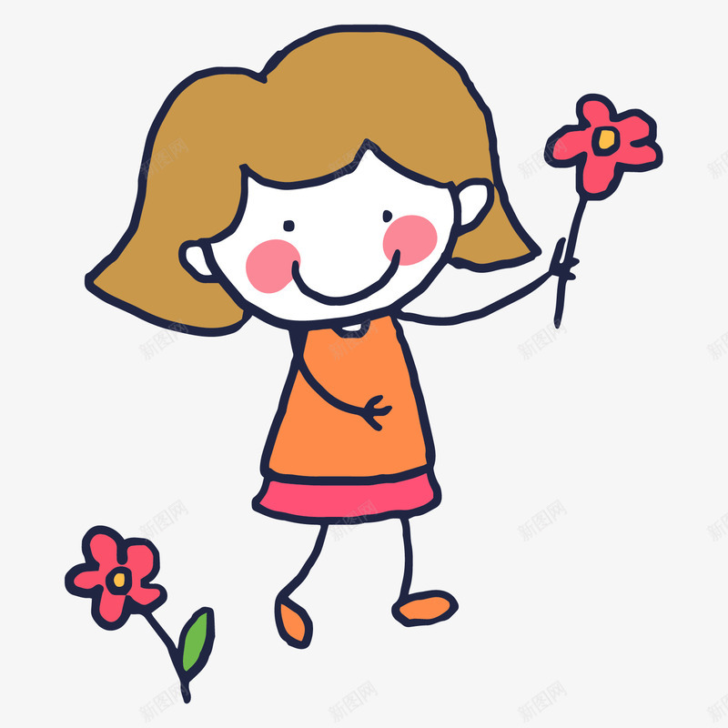 送花的可爱卡通女生png免抠素材_新图网 https://ixintu.com 儿童 卡通 女孩 短发女生 礼物 笑脸 花朵 花瓣 送礼 送花