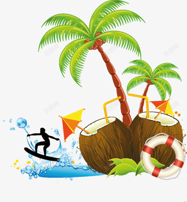 夏日海边景色png免抠素材_新图网 https://ixintu.com 夏日海边景色 椰子 椰子树