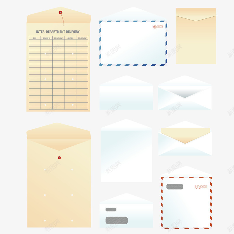 多款信封png免抠素材_新图网 https://ixintu.com 信封 办公 文件袋 档案袋 用品 纸袋