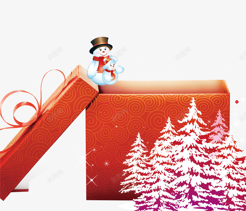 圣诞礼物盒免费png免抠素材_新图网 https://ixintu.com 圣诞树 圣诞节 礼物盒 红色 雪人