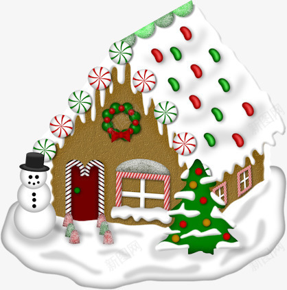 卡通圣诞屋png免抠素材_新图网 https://ixintu.com 圣诞树 小屋 雪人 雪地