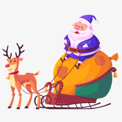 小麋鹿圣诞节手绘圣诞老人送礼矢量图高清图片
