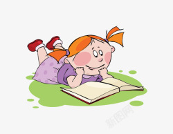 草地上的小女孩小女孩读书看书高清图片