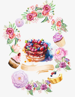 蛋糕花环手绘蛋糕高清图片