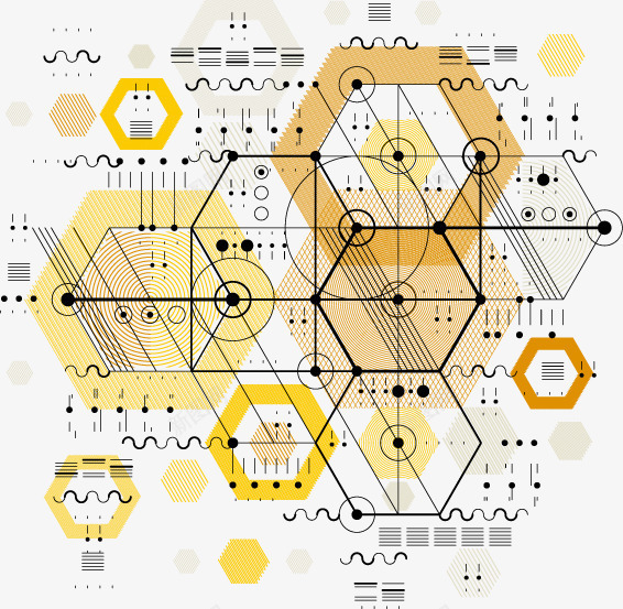 黄色科技线条和六边形png免抠素材_新图网 https://ixintu.com 漂浮 科技 黄色