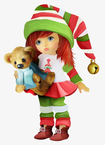 卡通圣诞可爱女孩抱小熊玩偶png免抠素材_新图网 https://ixintu.com 卡通手绘 圣诞女孩 抱小熊 玩具玩偶