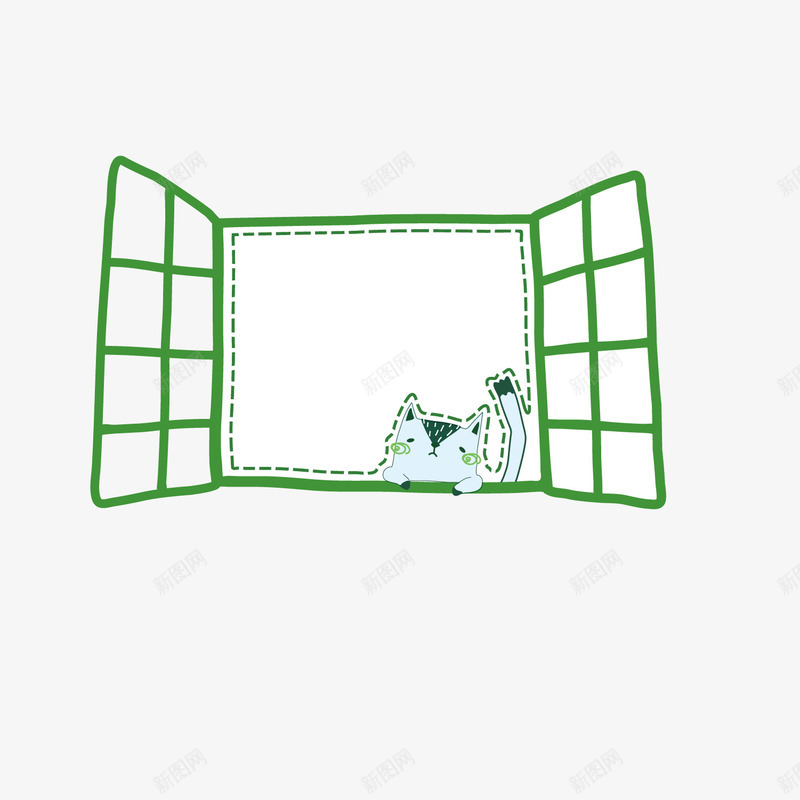 卡通绿色窗户小猫开窗png免抠素材_新图网 https://ixintu.com 卡通 小猫 开窗 窗户 绿色