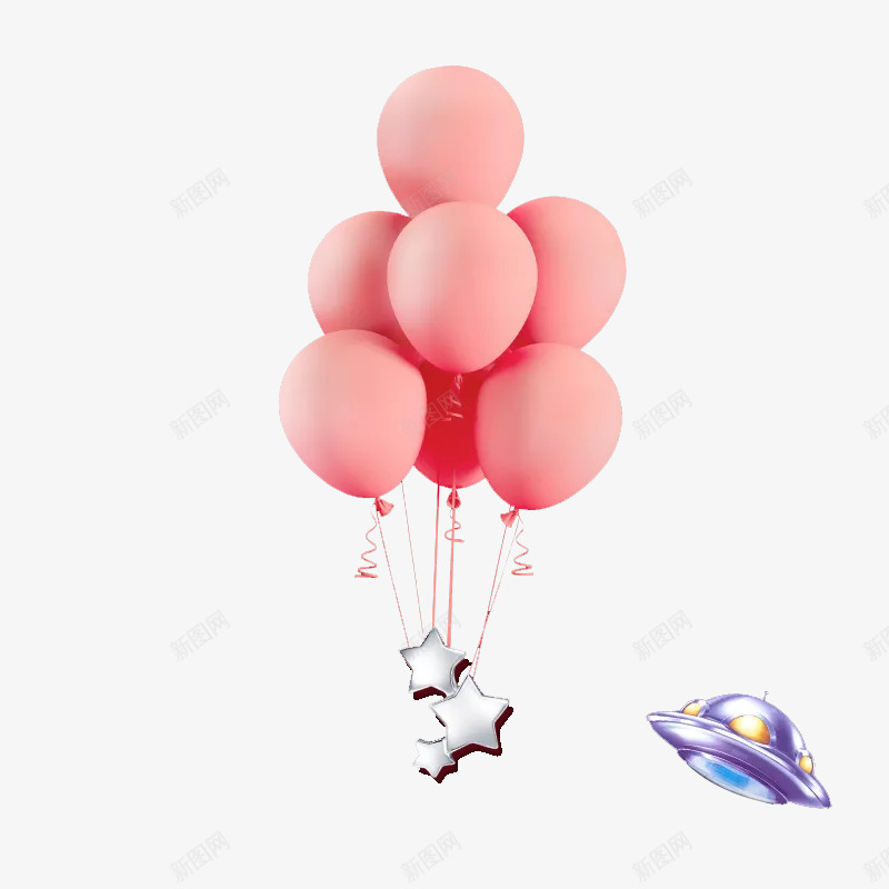 飘浮的粉色气球png免抠素材_新图网 https://ixintu.com 星星 气球 粉色气球 飞船