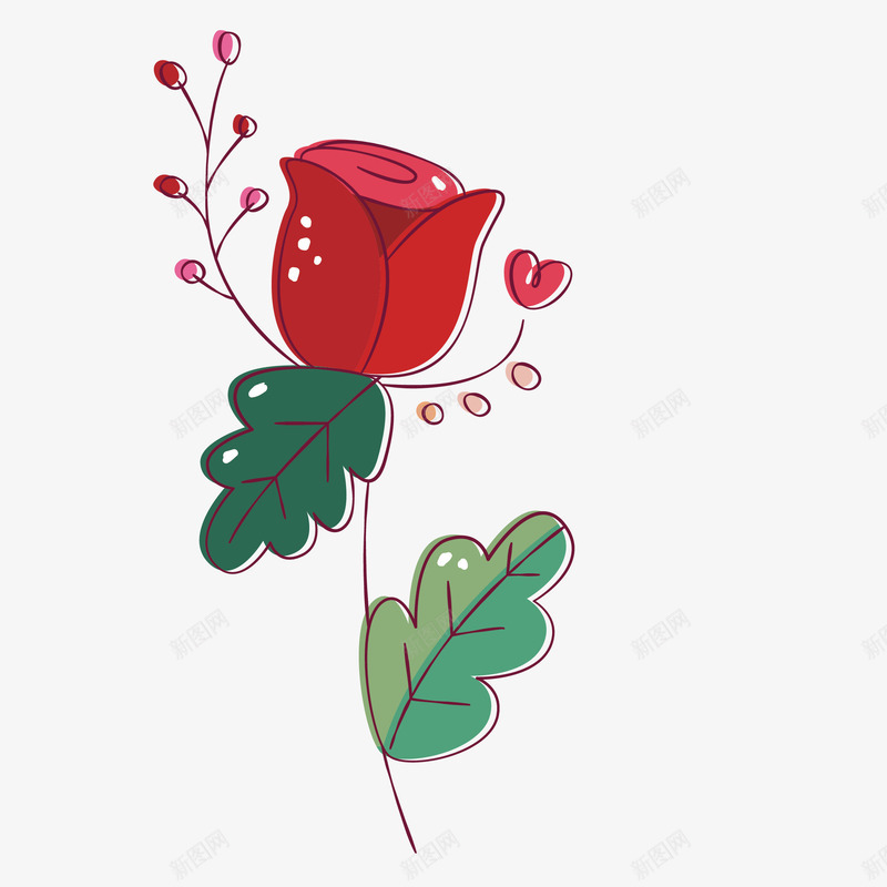 一支美丽的手绘玫瑰花png免抠素材_新图网 https://ixintu.com 叶子 手绘图 桔梗 玫瑰花 美丽的 花朵 花瓣