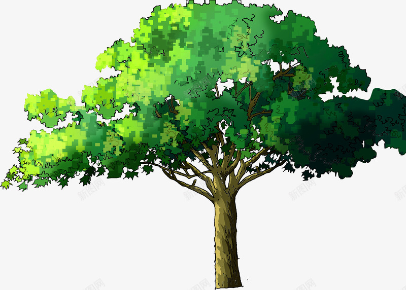 绿色手绘景观植物大树装饰png免抠素材_新图网 https://ixintu.com 大树 景观 植物 绿色 装饰