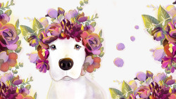 花丛里的新娘卡通手绘站在花丛里的狗狗高清图片