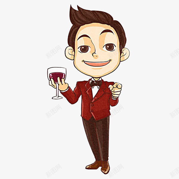 拿着酒杯的男人png免抠素材_新图网 https://ixintu.com 卡通 帅气的 手绘 时尚的 简笔 红色的 绅士的