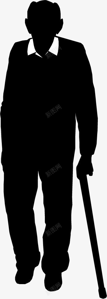 拄拐杖的人png免抠素材_新图网 https://ixintu.com 一个 剪影 卡通 手绘 拐杖 男人 白色 黑色