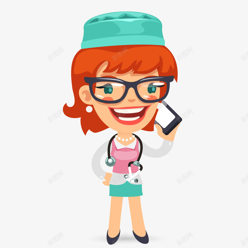 打电话医护护士png免抠素材_新图网 https://ixintu.com png免抠图 创意 医护 卡通 叉腰 手绘 打电话 护士 时尚 眼镜