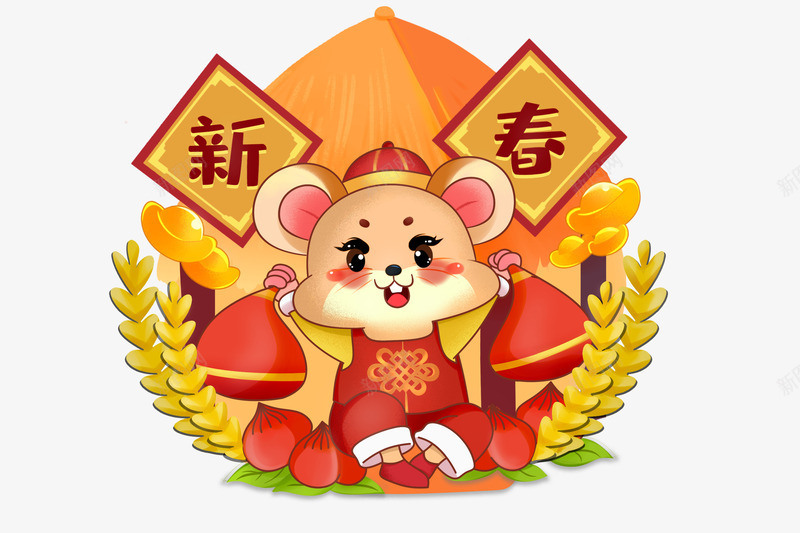 新春鼠年寿桃psd免抠素材_新图网 https://ixintu.com 中国风 卡通 喜庆 鼠年形象元素