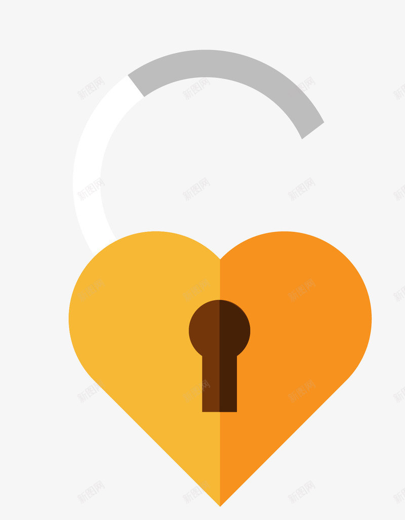 一把打开的爱心锁手绘图png免抠素材_新图网 https://ixintu.com 心形 手绘图 打开的 锁芯 锁身 黄色爱心锁