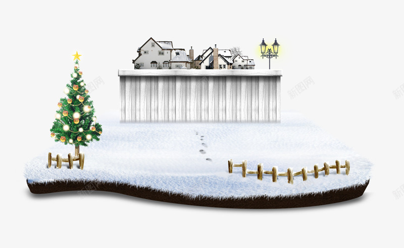 雪中的小屋与树png免抠素材_新图网 https://ixintu.com 圣诞树 大雪 小屋
