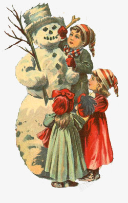 小孩堆雪人素材