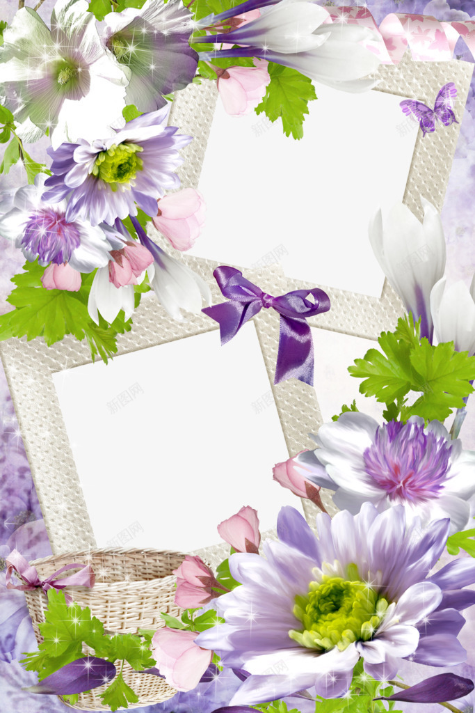 高贵相框边框png免抠素材_新图网 https://ixintu.com 典雅紫色 漂亮花朵 花样边框 边框图案