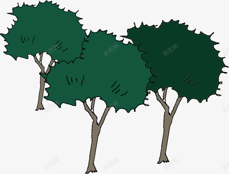 手绘绿色的大树漫画效果png免抠素材_新图网 https://ixintu.com 大树 效果 漫画 绿色