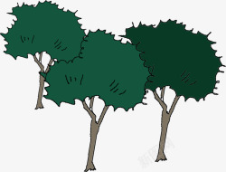 手绘绿色的大树漫画效果素材