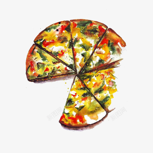 蔬菜披萨手绘画片png免抠素材_新图网 https://ixintu.com 小吃 意大利饼 手绘美食 披萨 零食