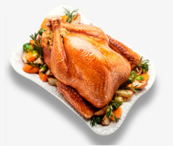感恩节丰盛食材装在盘子里的火鸡高清图片