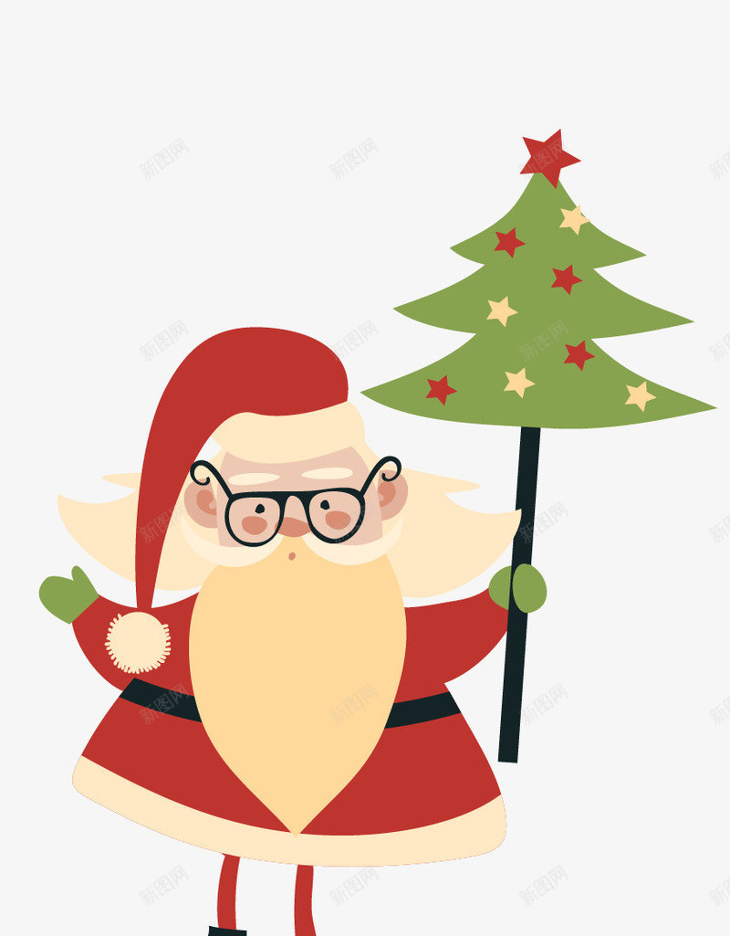 圣诞老人png免抠素材_新图网 https://ixintu.com 圣诞老爷爷 圣诞节 白胡子 礼物 红衣服 绿色松树 黑框眼镜