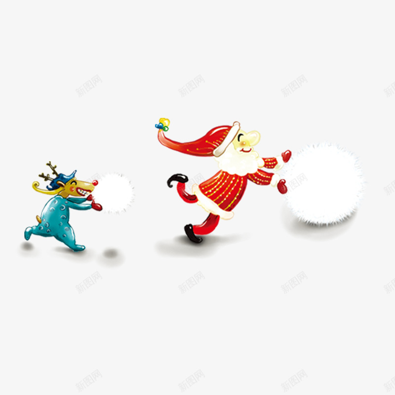 圣诞老人png免抠素材_新图网 https://ixintu.com 圣诞老人 滚雪球 雪人