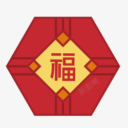 中国风光盘贴一个六角形的福字贴矢量图高清图片