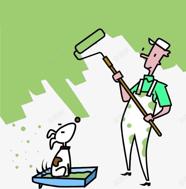 一个粉刷匠png免抠素材_新图网 https://ixintu.com 卡通 小狗 手绘 油漆 男人 简图 粉刷匠 绿色的
