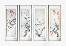 中式挂画中式铝合金框春夏秋冬鸟站枝头装高清图片