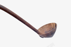 木柄棕色长柄的木汤勺实物高清图片