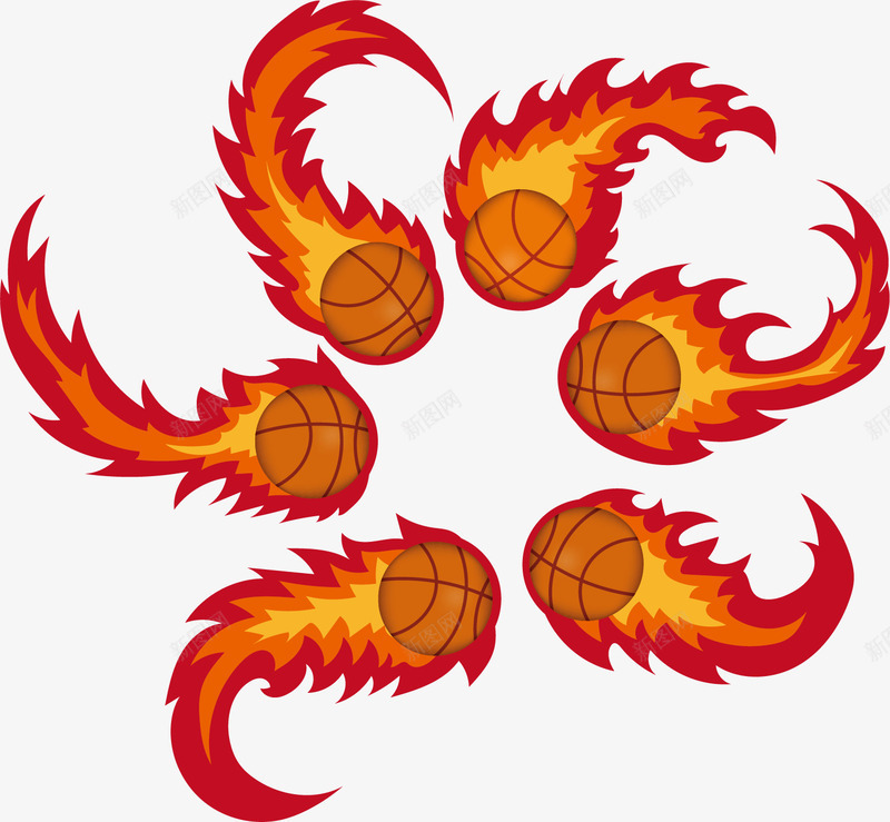 篮球飞来之火png免抠素材_新图网 https://ixintu.com 创意 卡通 商务 大火 手绘 篮球 红色