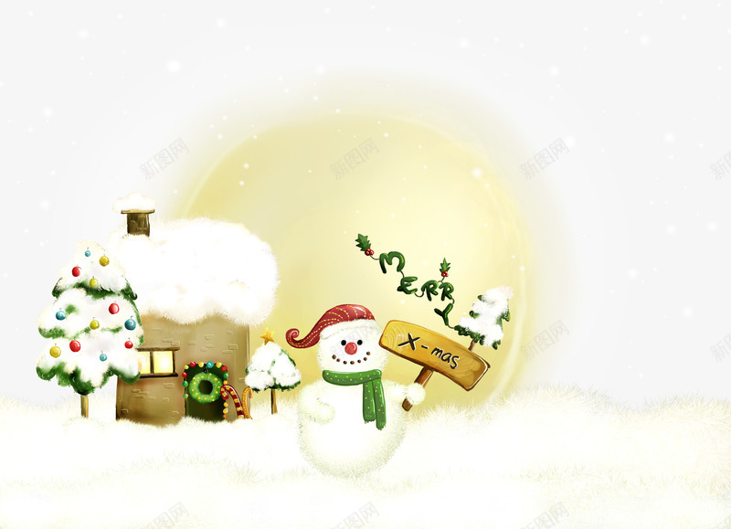 雪房子和雪人png免抠素材_新图网 https://ixintu.com 圣诞节 太阳 白色 雪人 雪房子