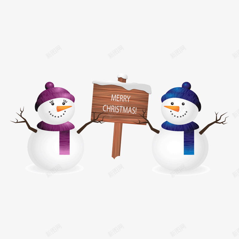 圣诞雪人与木牌png免抠素材_新图网 https://ixintu.com 圣诞 木牌 矢量素材 雪人
