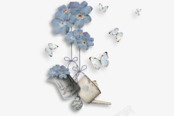 漂浮蝴蝶花朵装饰图案素材