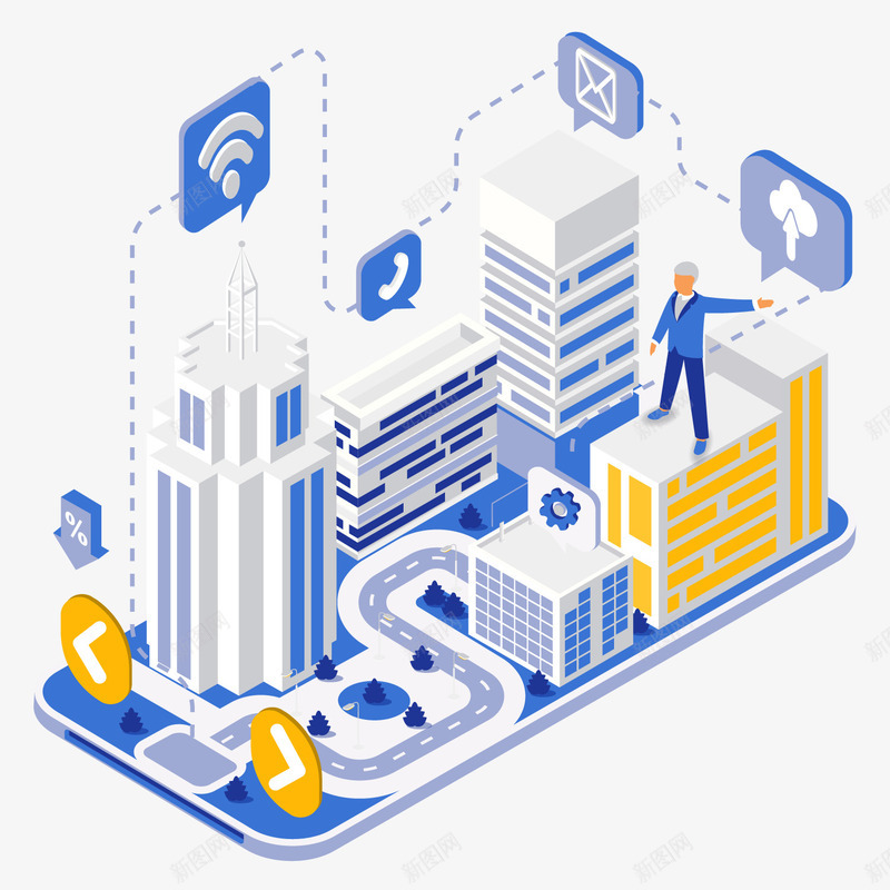 彩色立体建筑大楼元素矢量图ai免抠素材_新图网 https://ixintu.com 信号 大楼 建筑 彩色 无线 科技 立体 道路 矢量图