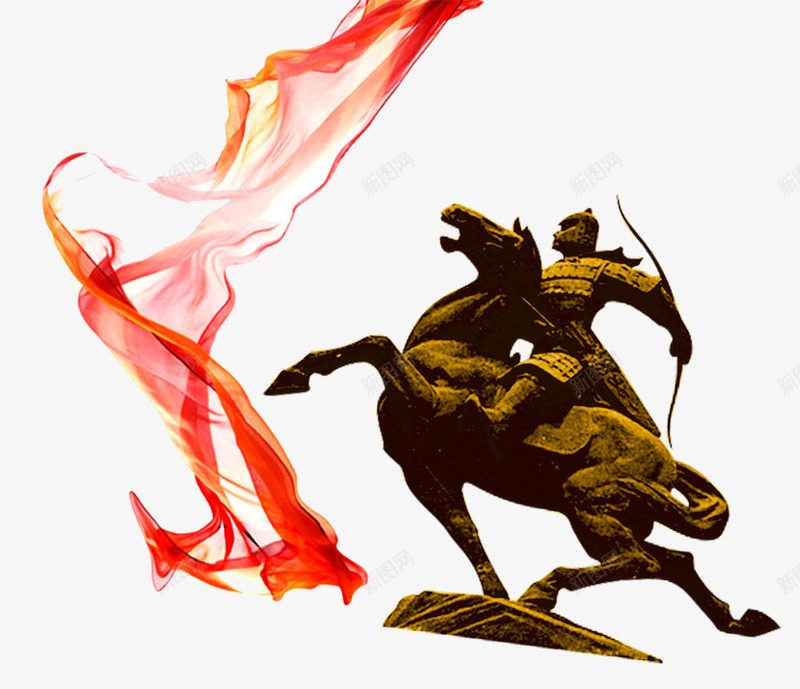 骑马的将军png免抠素材_新图网 https://ixintu.com 中国风 产品实物 将军 漂浮的丝带 雕塑