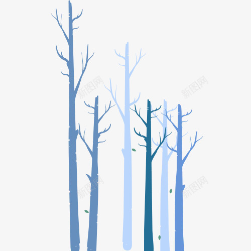 冬季树林png免抠素材_新图网 https://ixintu.com 初冬来临 十一你好 手绘树木 渐变色 蓝色树林 装饰图