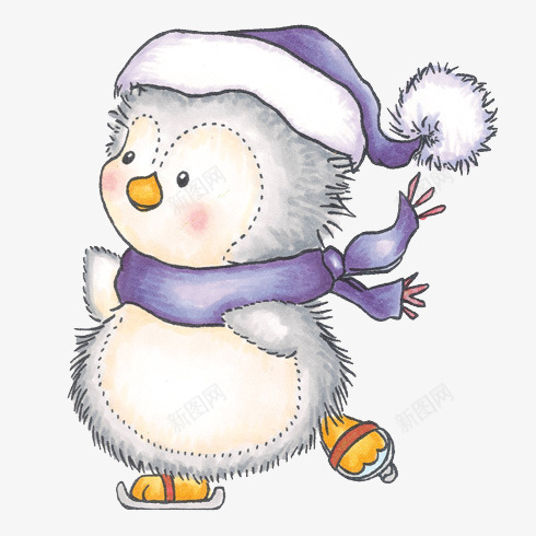 滑冰的企鹅png免抠素材_新图网 https://ixintu.com 卡通 可爱 小企鹅 手绘 滑冰