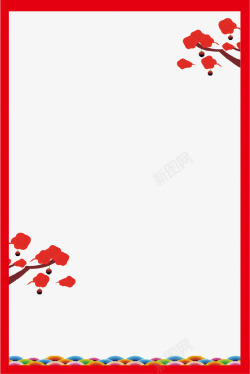 红色中国风花朵矩形边框素材